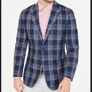 Tommy Hilfiger Trevor 100% linen blue plaid Preppy sport, coat blazer size 40 R